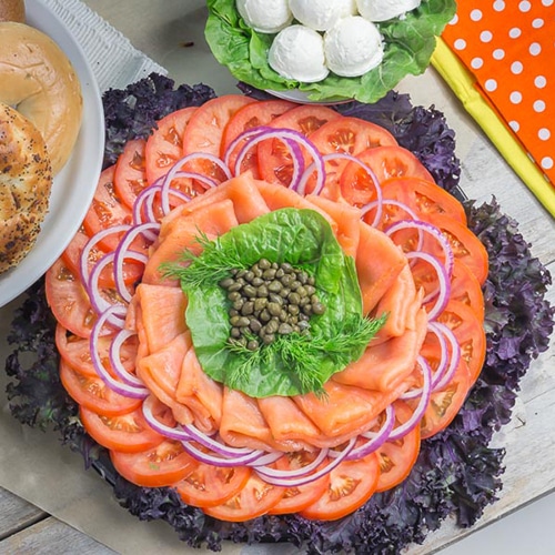 The Nova Lox Platter with Bagels prepared for the best catered breakfast service near Midtown Manhattan, New York.